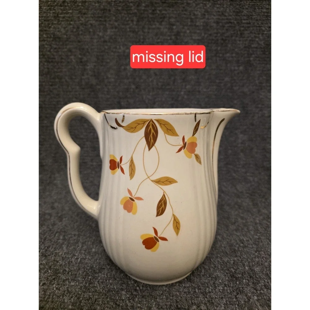 Hall's Superior Floral‎ Pitcher White Ceramic Kitchenware Autumn Leaves Decor